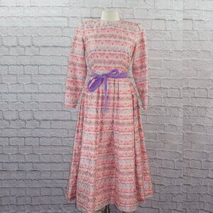 Vintage 80s Richilene Brocade Floral Striped Gown